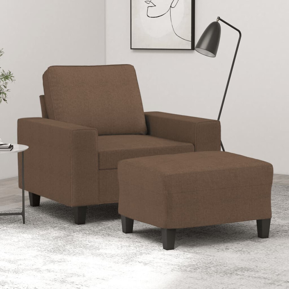vidaXL Fauteuil met voetenbank 60 cm stof bruin afbeelding 1