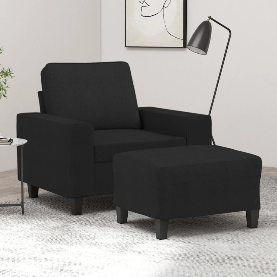vidaXL Fauteuil met voetenbank 60 cm stof zwart vidaXL Fauteuil met voetenbank 60 cm stof zwart afbeelding 1