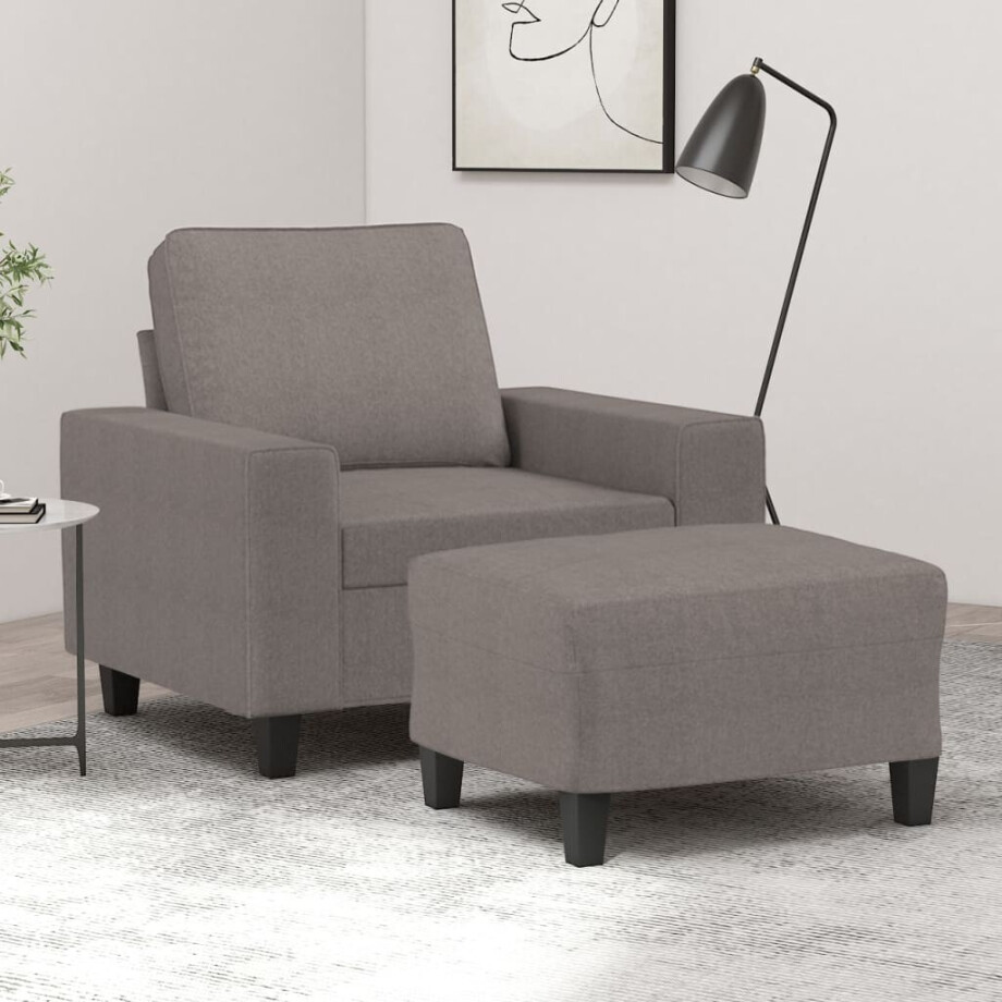 vidaXL Fauteuil met voetenbank 60 cm stof taupe afbeelding 1
