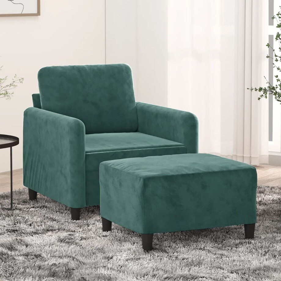 vidaXL Fauteuil met voetenbank 60 cm fluweel donkergroen vidaXL Fauteuil met voetenbank 60 cm fluweel donkergroen afbeelding 1