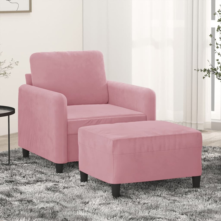 vidaXL Fauteuil met voetenbank 60 cm fluweel roze vidaXL Fauteuil met voetenbank 60 cm fluweel roze afbeelding 1