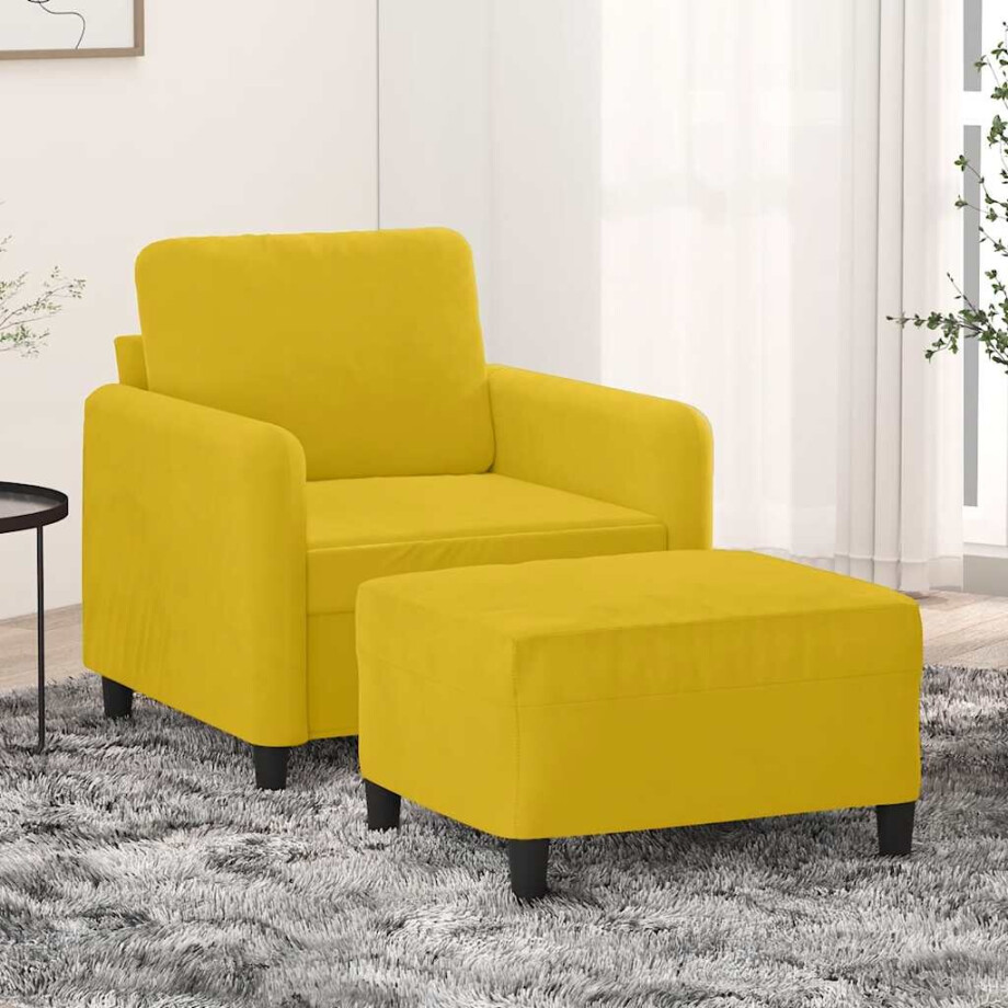 vidaXL Fauteuil met voetenbank 60 cm fluweel geel afbeelding 1