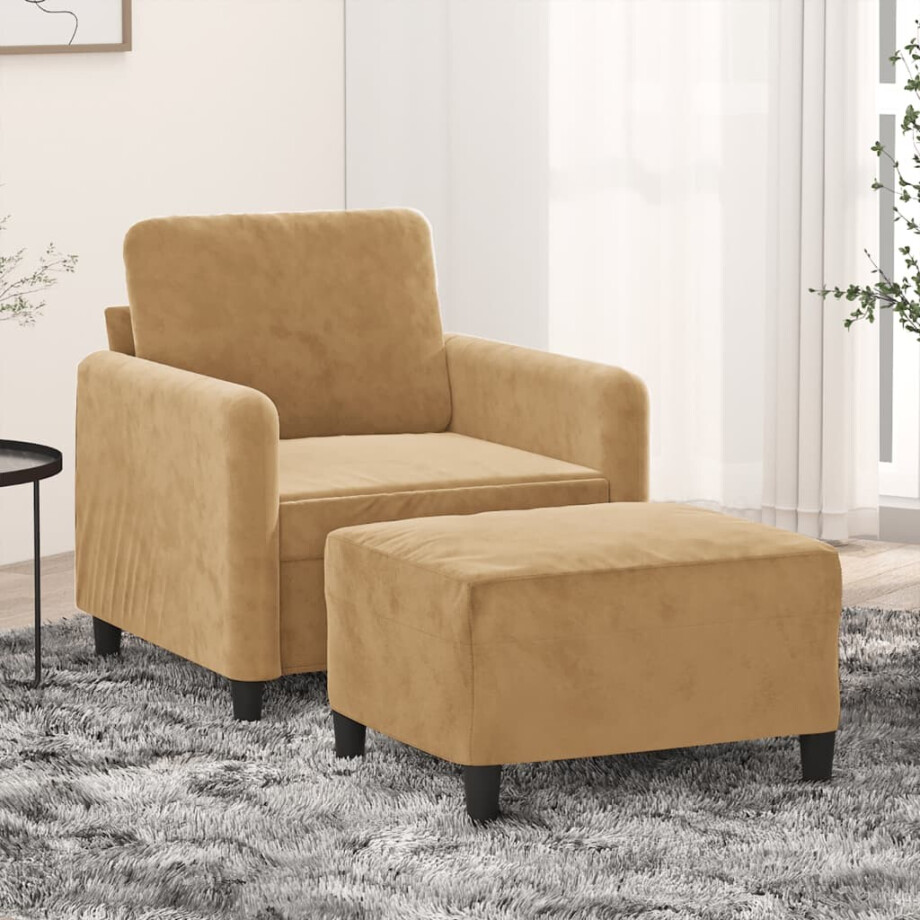 vidaXL Fauteuil met voetenbank 60 cm fluweel bruin vidaXL Fauteuil met voetenbank 60 cm fluweel bruin afbeelding 1