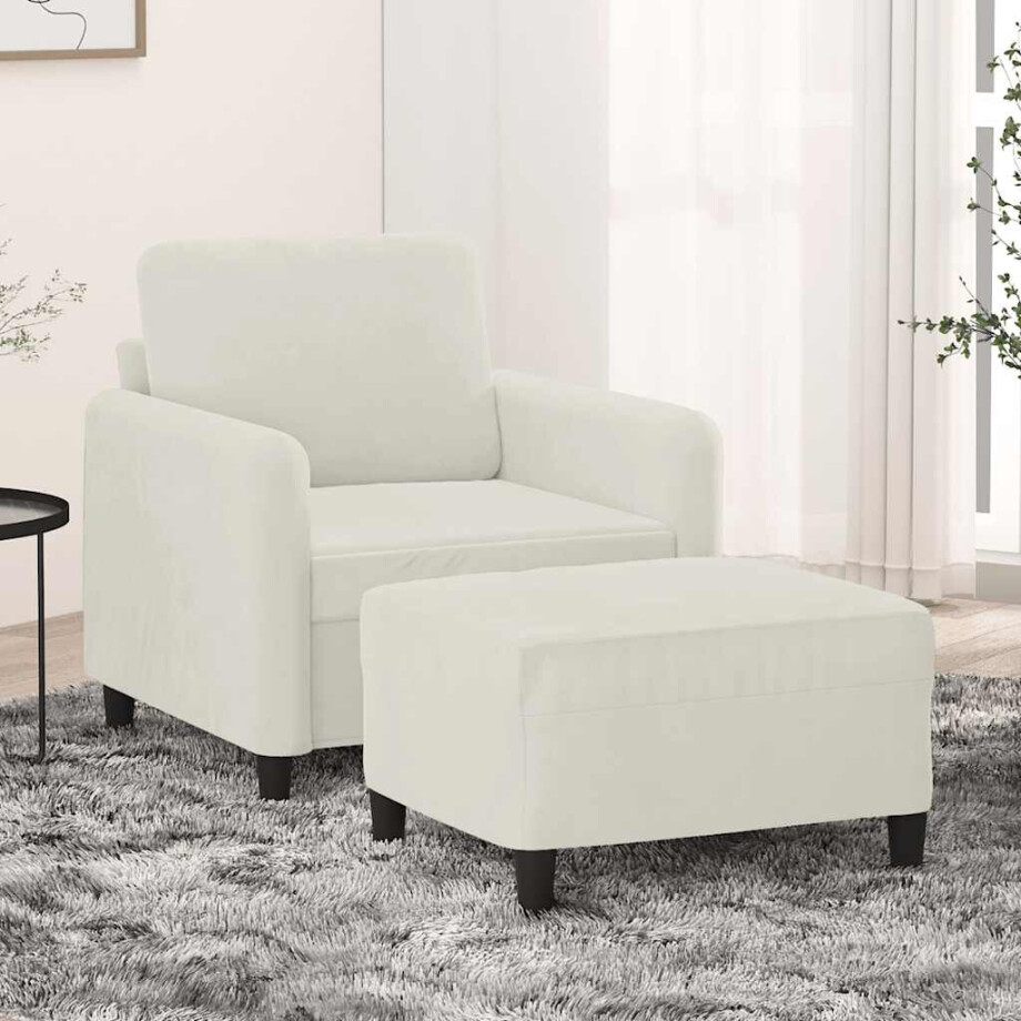 vidaXL Fauteuil met voetenbank 60 cm fluweel crèmekleurig afbeelding 1
