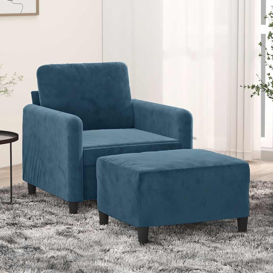 vidaXL Fauteuil met voetenbank 60 cm fluweel blauw vidaXL Fauteuil met voetenbank 60 cm fluweel blauw afbeelding 1