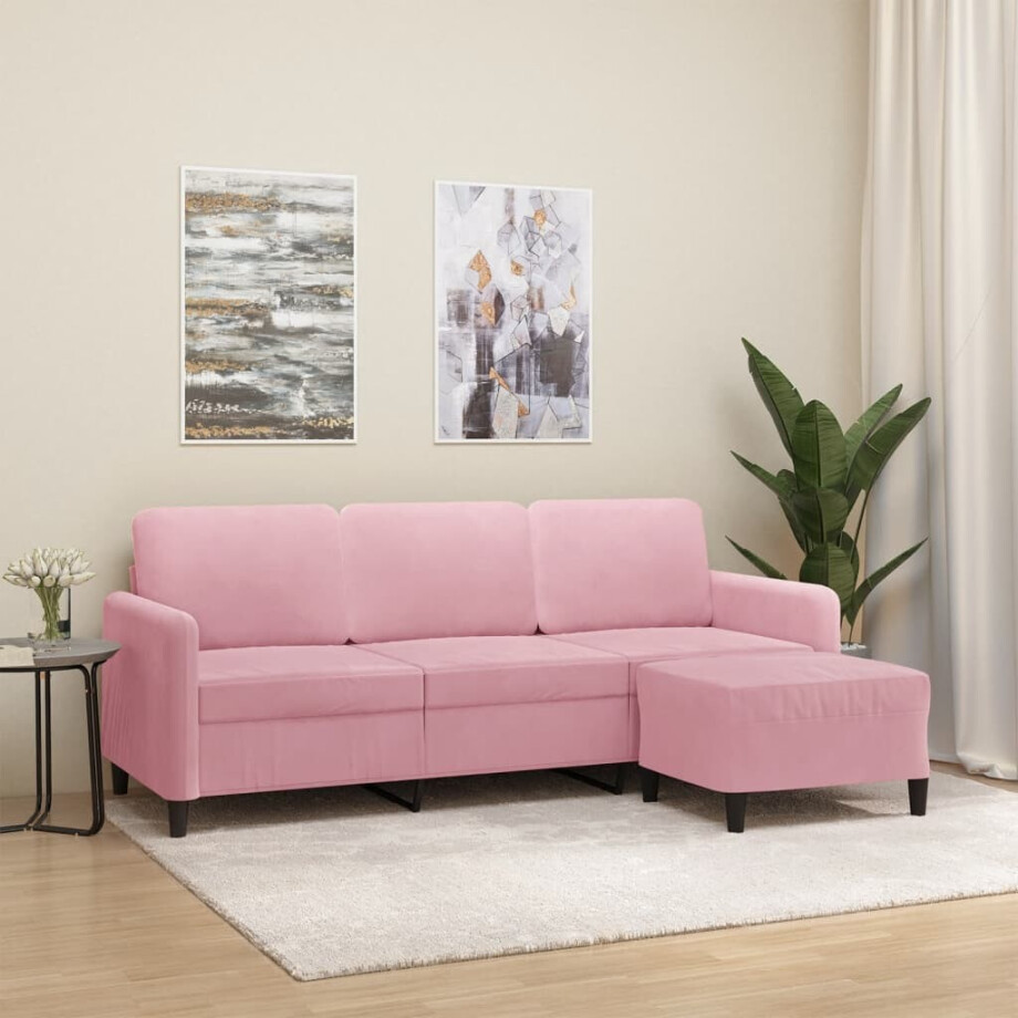 vidaXL Driezitsbank met voetenbank 180 cm fluweel roze afbeelding 1