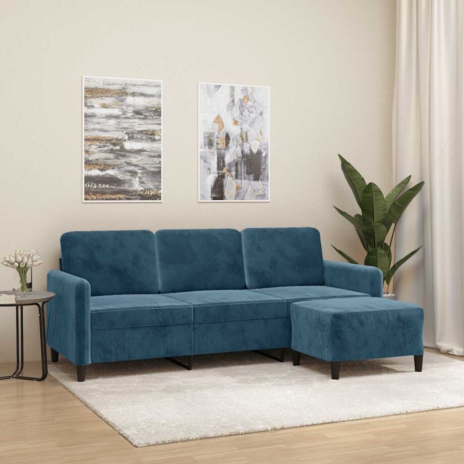 vidaXL Driezitsbank met voetenbank 180 cm fluweel blauw afbeelding 1