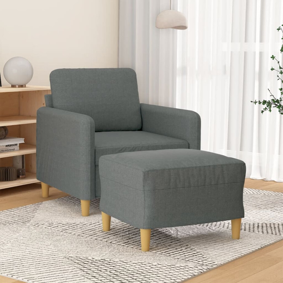 vidaXL Fauteuil met voetenbank 60 cm stof donkergrijs afbeelding 1