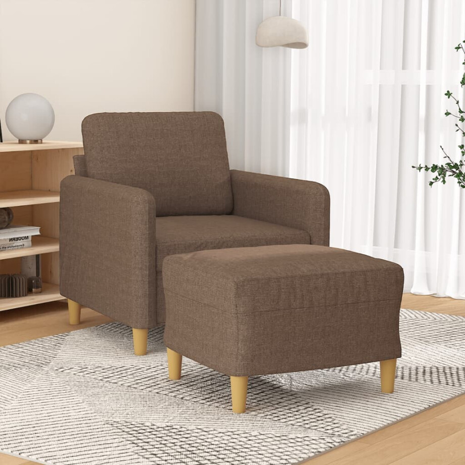 vidaXL Fauteuil met voetenbank 60 cm stof bruin afbeelding 1