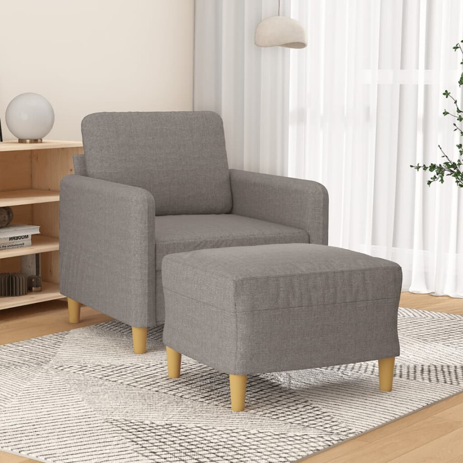 vidaXL Fauteuil met voetenbank 60 cm stof taupe afbeelding 1
