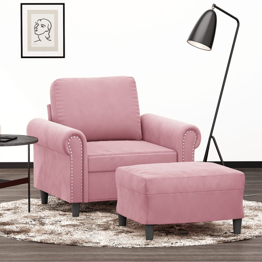 vidaXL Fauteuil met voetenbank 60 cm fluweel roze vidaXL Fauteuil met voetenbank 60 cm fluweel roze afbeelding 1