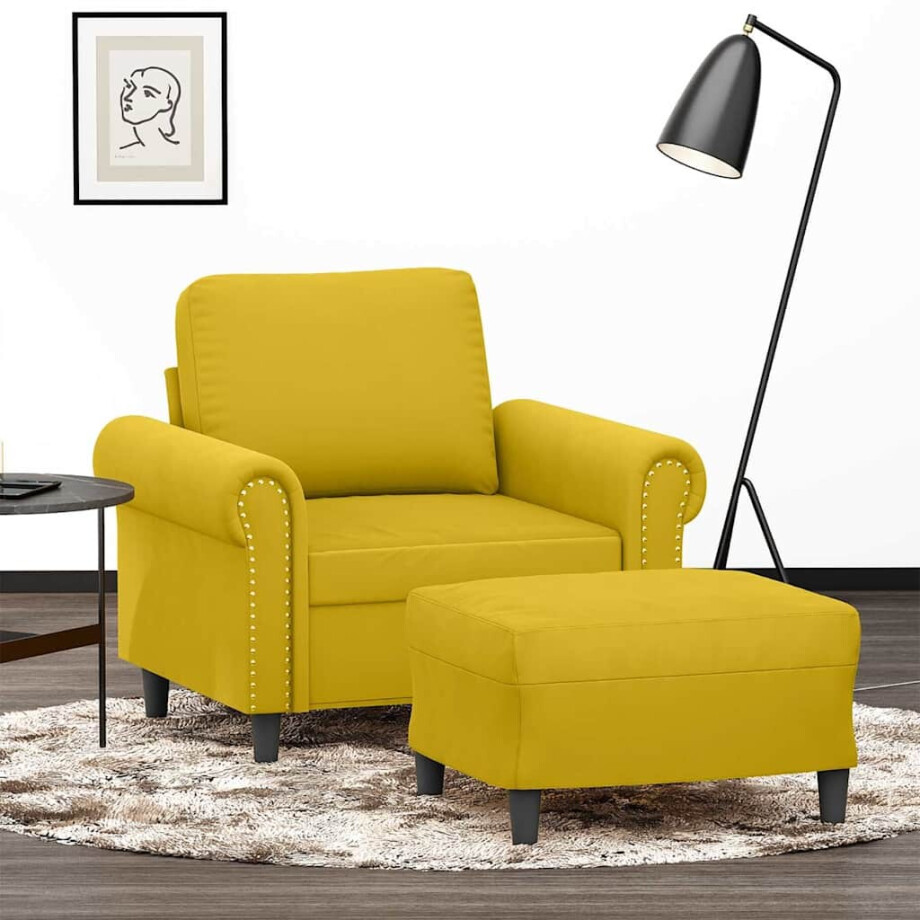 vidaXL Fauteuil met voetenbank 60 cm fluweel geel vidaXL Fauteuil met voetenbank 60 cm fluweel geel afbeelding 1