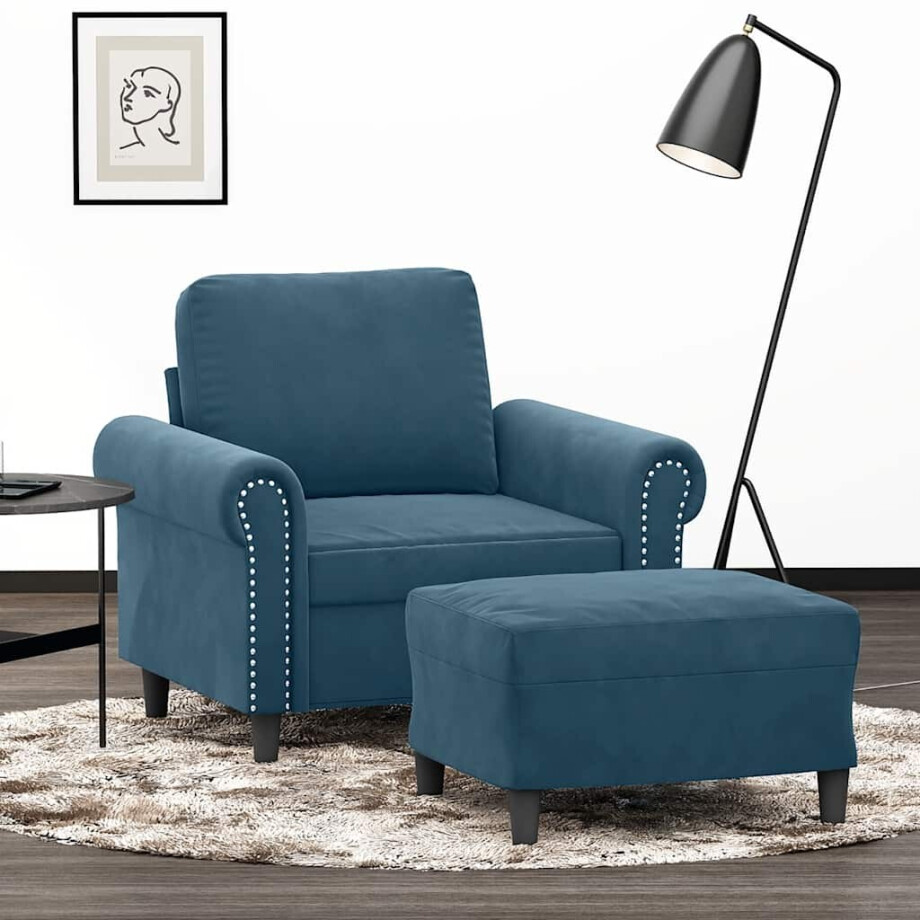 vidaXL Fauteuil met voetenbank 60 cm fluweel blauw afbeelding 1