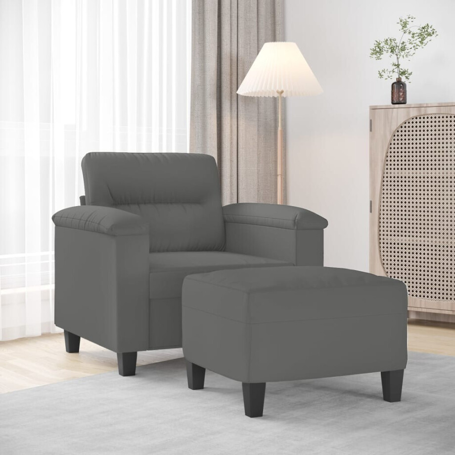 vidaXL Fauteuil met voetenbank 60 cm microvezelstof donkergrijs vidaXL Fauteuil met voetenbank 60 cm microvezelstof donkergrijs afbeelding 1