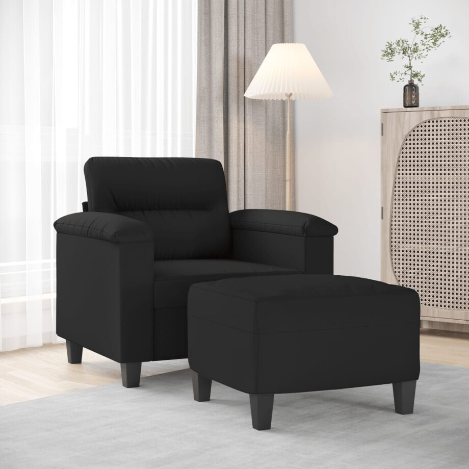 vidaXL Fauteuil met voetenbank 60 cm microvezelstof zwart vidaXL Fauteuil met voetenbank 60 cm microvezelstof zwart afbeelding 1