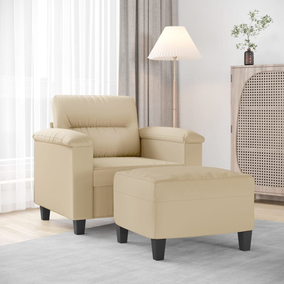 vidaXL Fauteuil met voetenbank 60 cm microvezelstof crème afbeelding 1