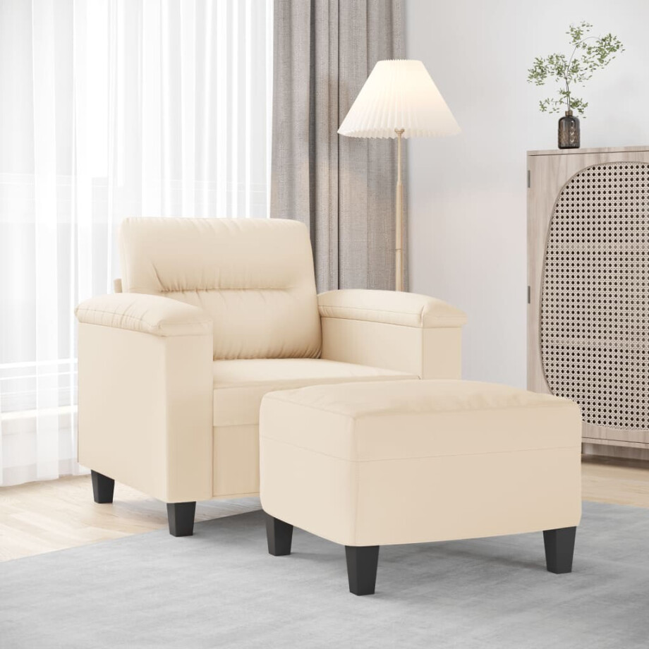 vidaXL Fauteuil met voetenbank 60 cm microvezelstof beige afbeelding 1