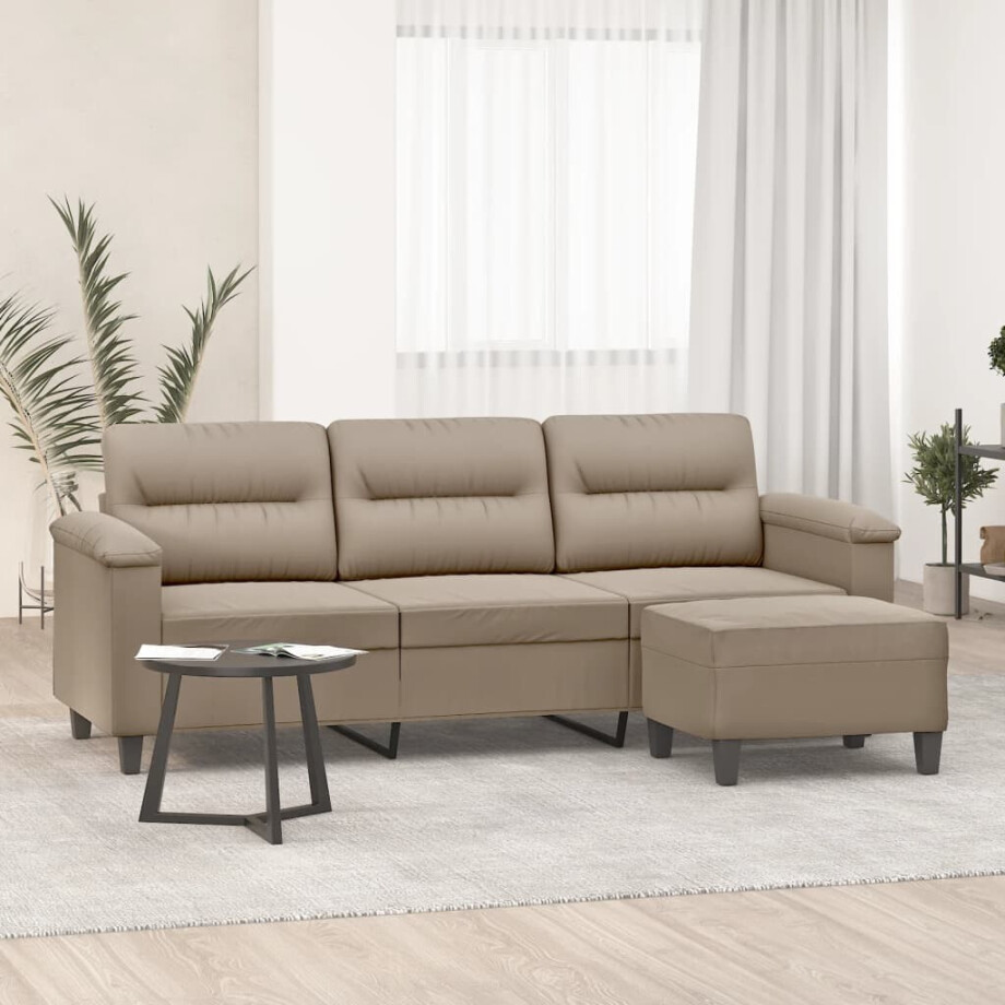 vidaXL Driezitsbank met voetenbank 180 cm microvezelstof taupe vidaXL Driezitsbank met voetenbank 180 cm microvezelstof taupe afbeelding 1