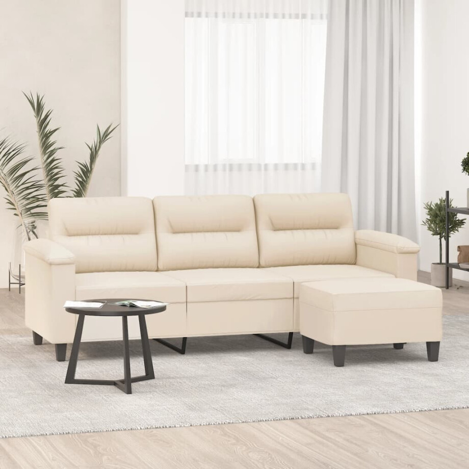 vidaXL Driezitsbank met voetenbank 180 cm microvezelstof beige afbeelding 1