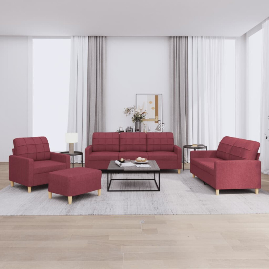 vidaXL 4-delige Loungeset met kussens stof wijnrood afbeelding 1