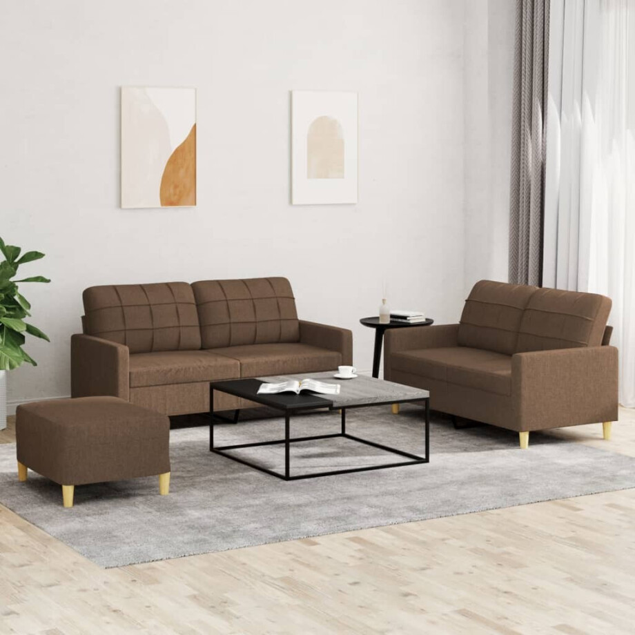 vidaXL 4-delige Loungeset met kussens stof bruin afbeelding 1