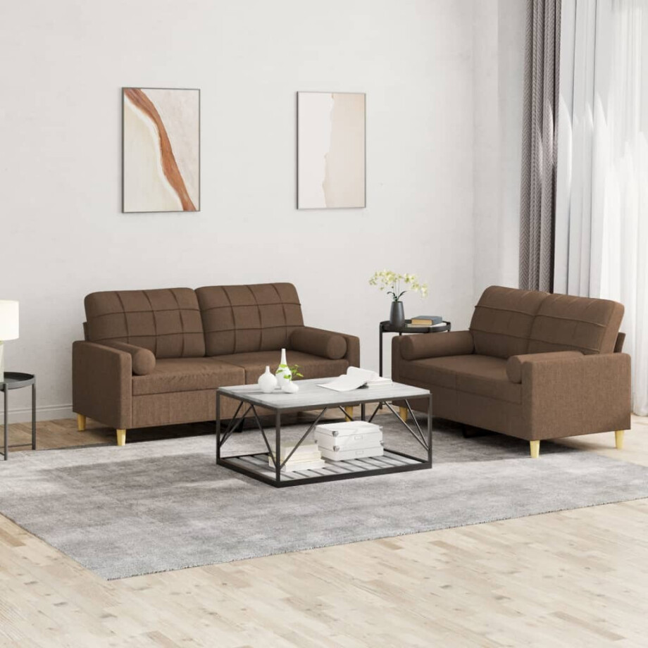 vidaXL 2-delige Loungeset met kussens stof bruin vidaXL 2-delige Loungeset met kussens stof bruin afbeelding 1