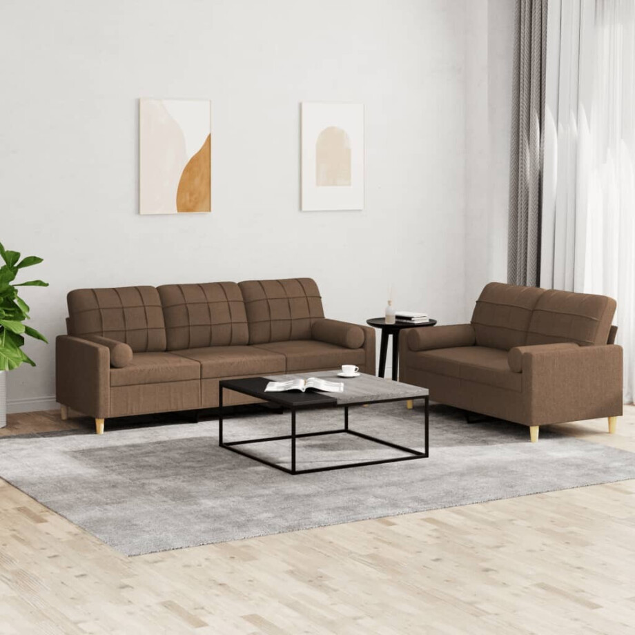 vidaXL 2-delige Loungeset met kussens stof bruin vidaXL 2-delige Loungeset met kussens stof bruin afbeelding 1