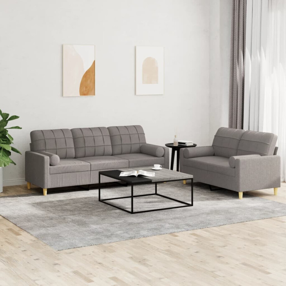 vidaXL 2-delige Loungeset met kussens stof taupe vidaXL 2-delige Loungeset met kussens stof taupe afbeelding 1