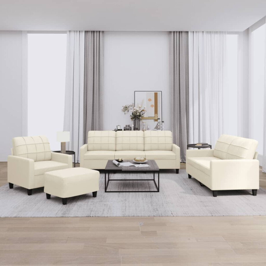 vidaXL 4-delige Loungeset met kussens kunstleer crème vidaXL 4-delige Loungeset met kussens kunstleer crème afbeelding 1