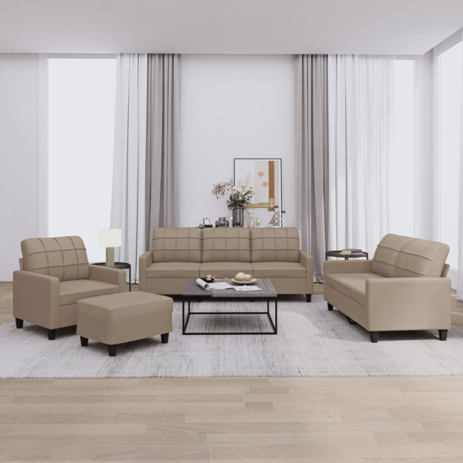 vidaXL 4-delige Loungeset met kussens kunstleer cappuccino afbeelding 1