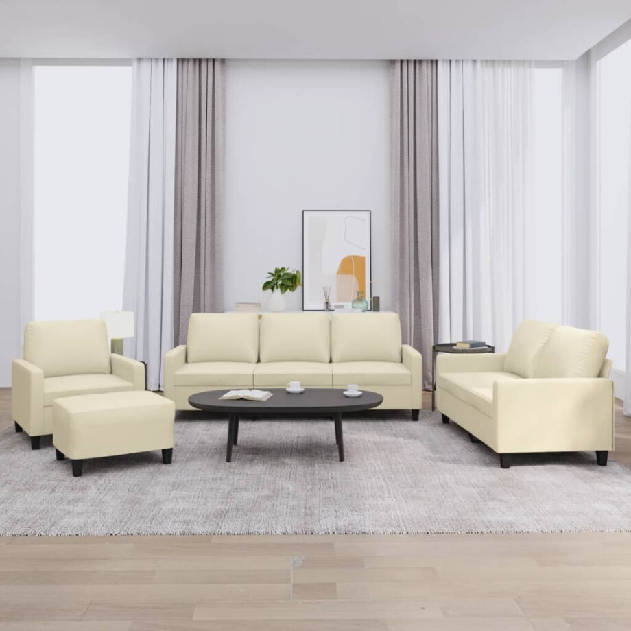 vidaXL 4-delige Loungeset met kussens kunstleer crème vidaXL 4-delige Loungeset met kussens kunstleer crème afbeelding 1