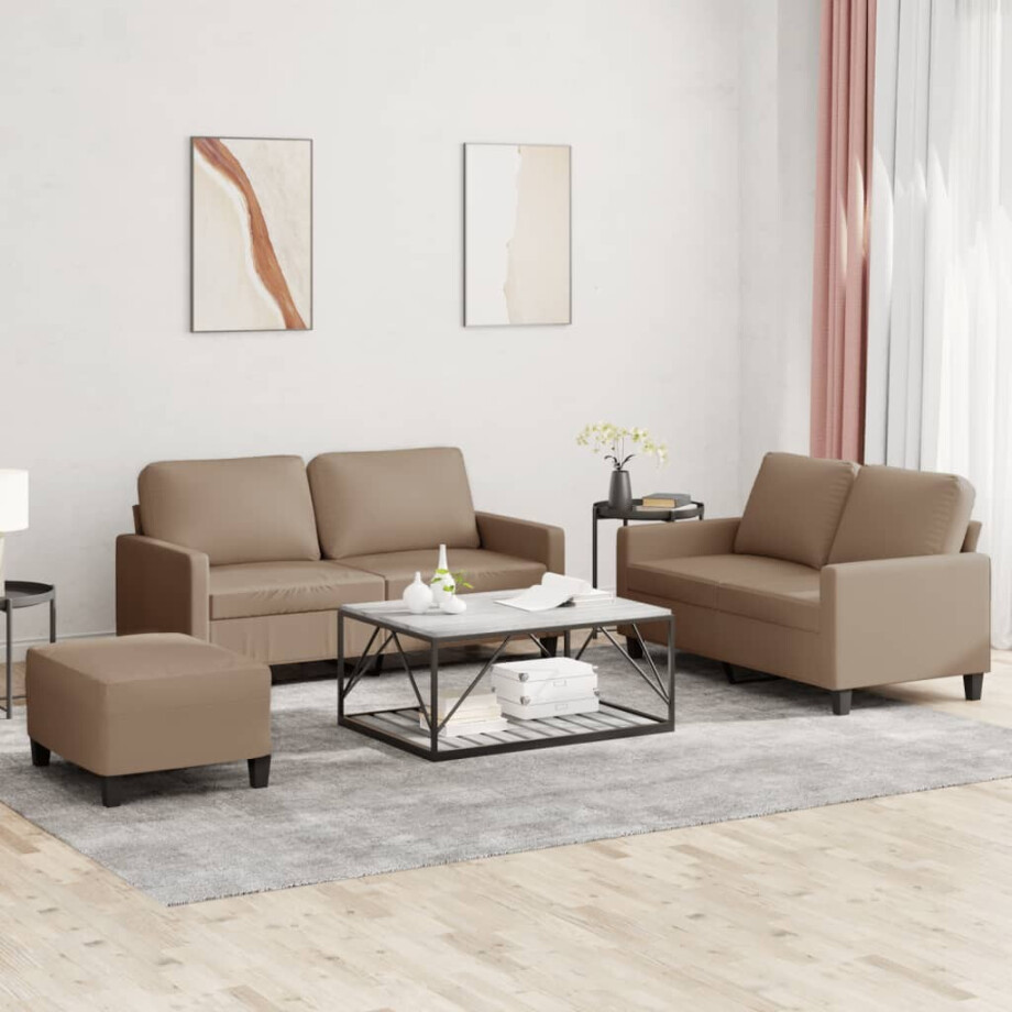 vidaXL 3-delige Loungeset met kussens kunstleer cappuccino afbeelding 1