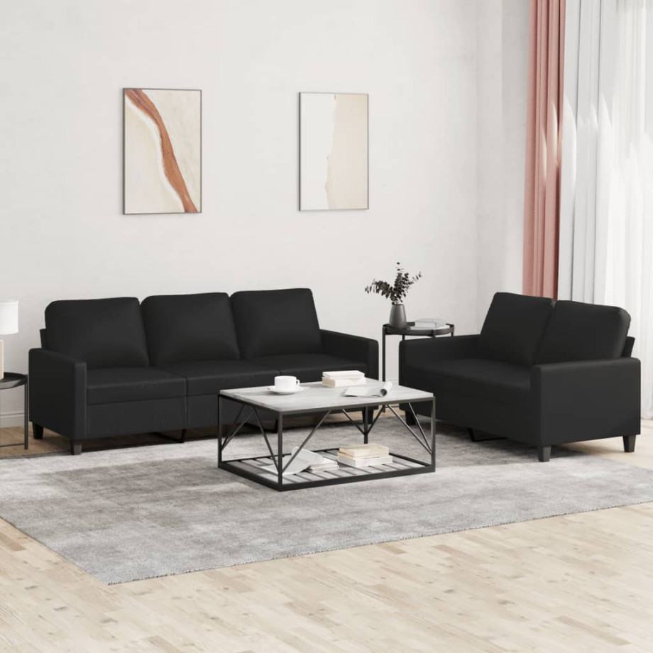 vidaXL 2-delige Loungeset met kussens kunstleer zwart afbeelding 1