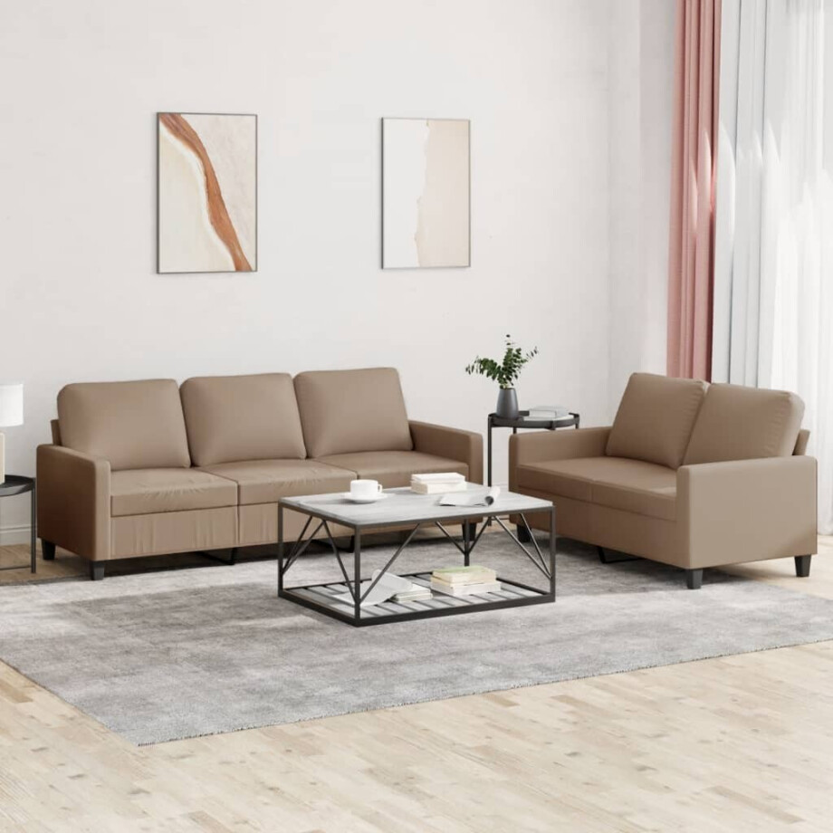 vidaXL 2-delige Loungeset met kussens kunstleer cappuccino afbeelding 1