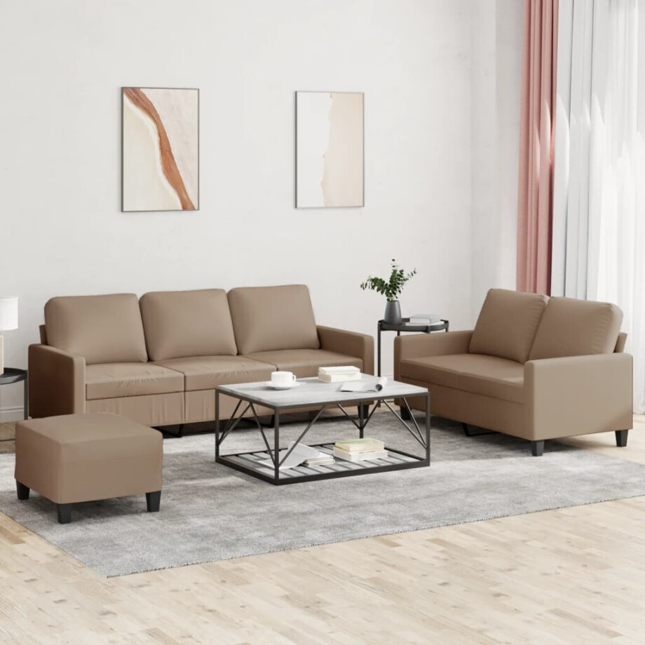 vidaXL 3-delige Loungeset met kussens kunstleer cappuccino afbeelding 1