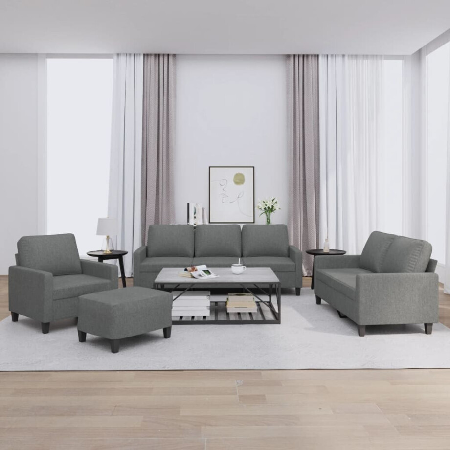 vidaXL 4-delige Loungeset met kussens stof donkergrijs afbeelding 1