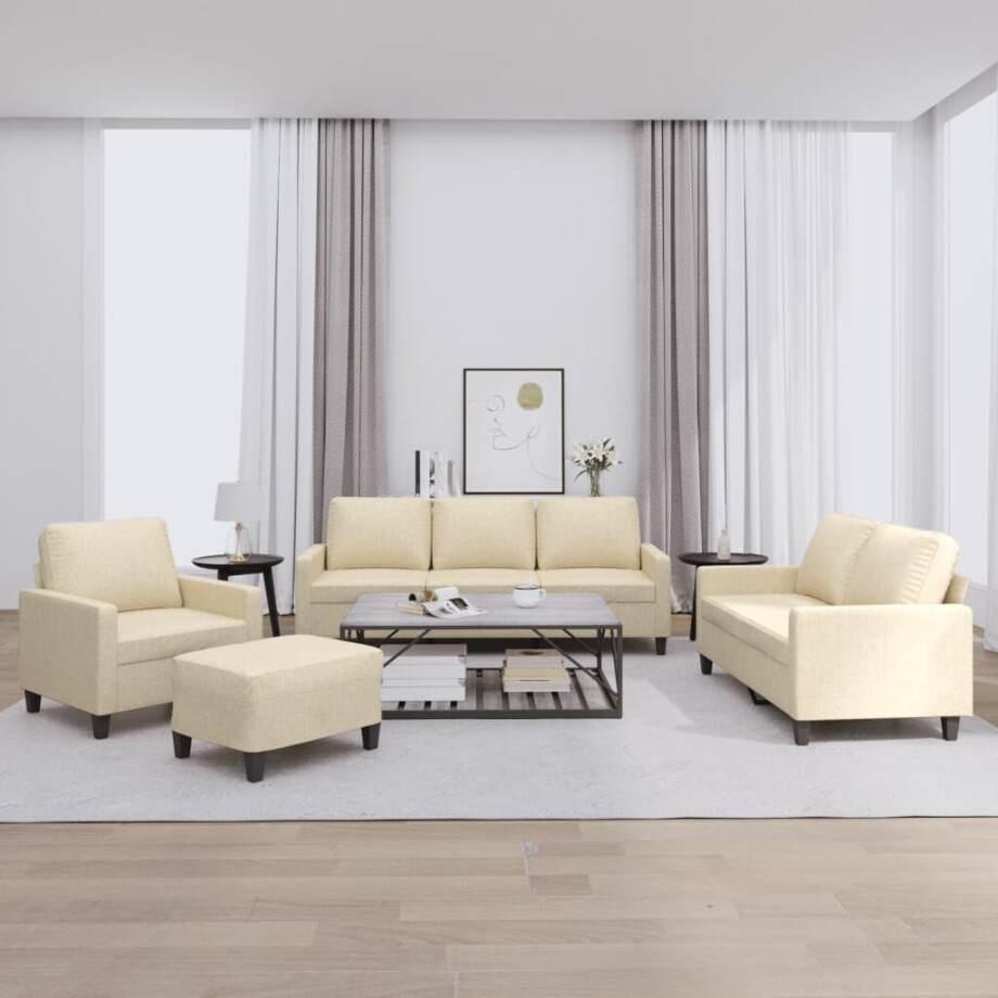 vidaXL 4-delige Loungeset met kussens stof crèmekleurig vidaXL 4-delige Loungeset met kussens stof crèmekleurig afbeelding 1