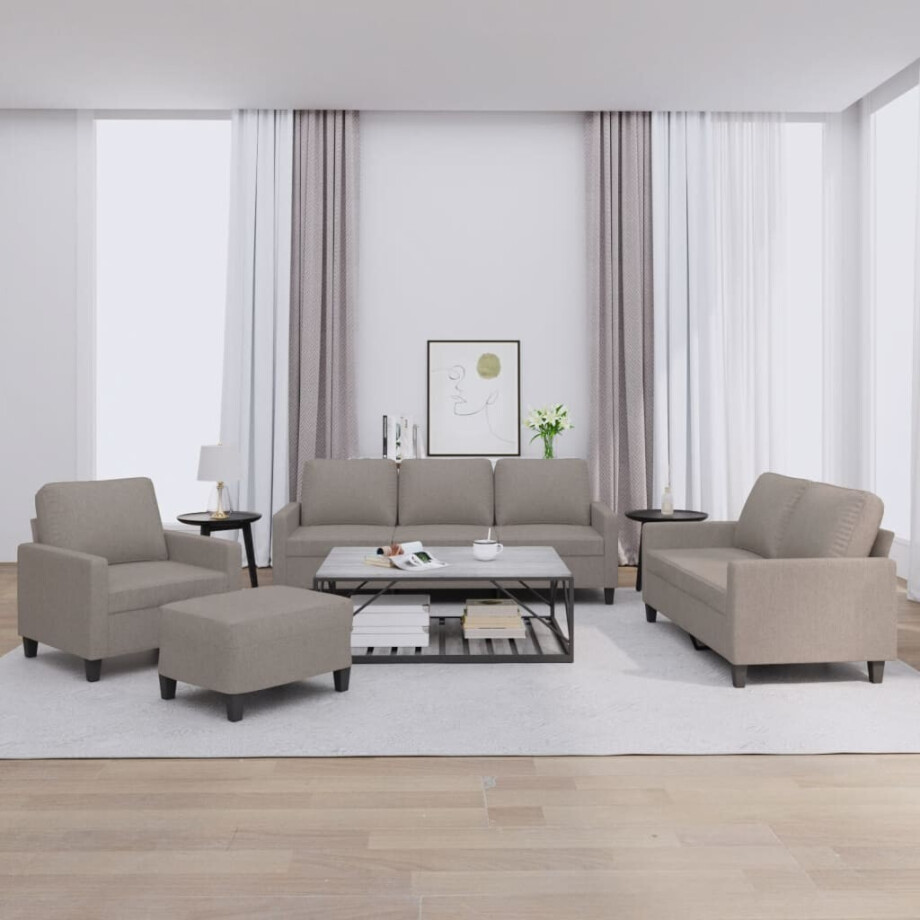 vidaXL 4-delige Loungeset met kussens stof taupe vidaXL 4-delige Loungeset met kussens stof taupe afbeelding 1