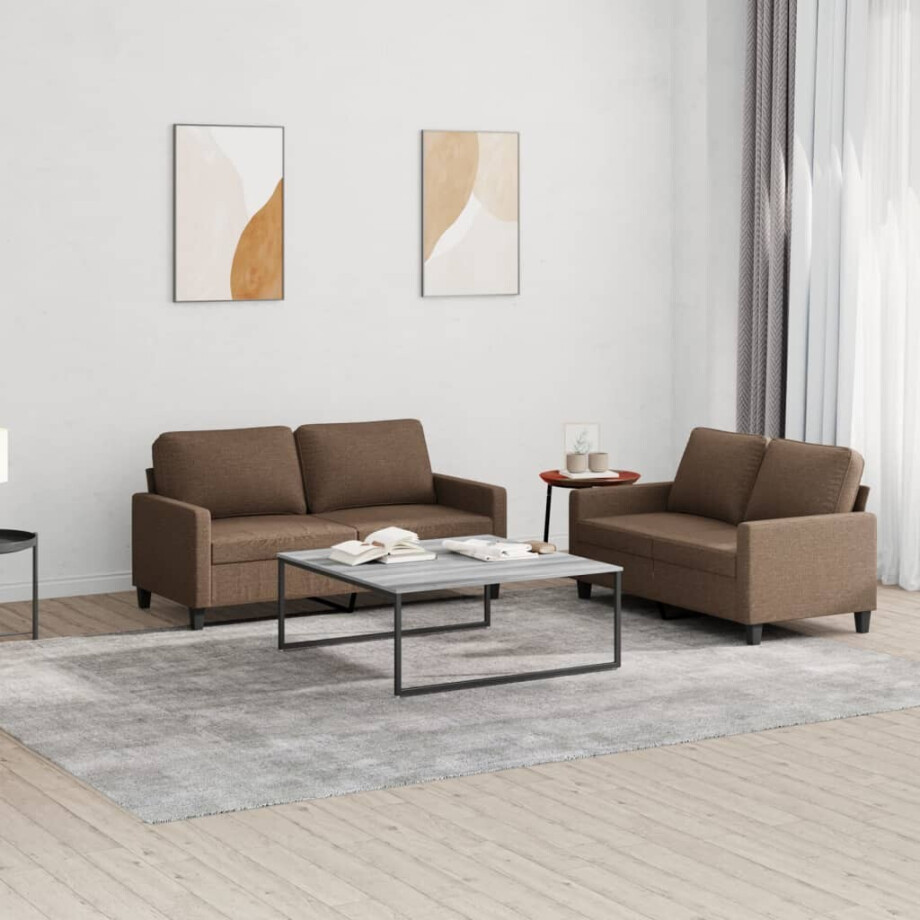 vidaXL 2-delige Loungeset met kussens stof bruin vidaXL 2-delige Loungeset met kussens stof bruin afbeelding 1