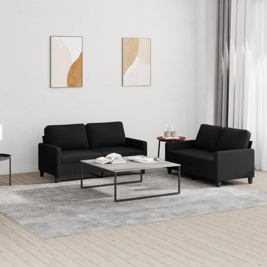 vidaXL 2-delige loungeset met kussens stof zwart afbeelding 1
