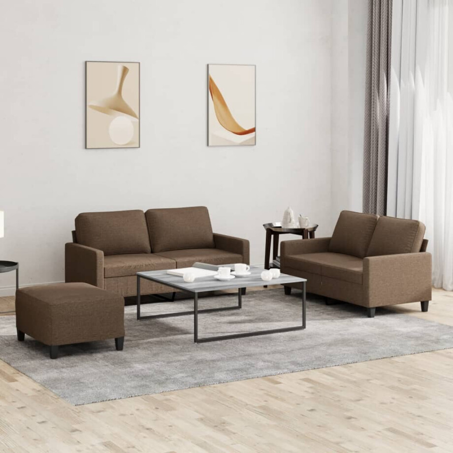 vidaXL 4-delige Loungeset met kussens stof bruin vidaXL 4-delige Loungeset met kussens stof bruin afbeelding 1