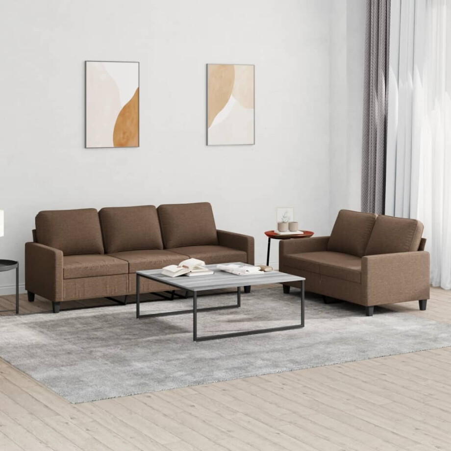 vidaXL 2-delige Loungeset met kussens stof bruin vidaXL 2-delige Loungeset met kussens stof bruin afbeelding 1