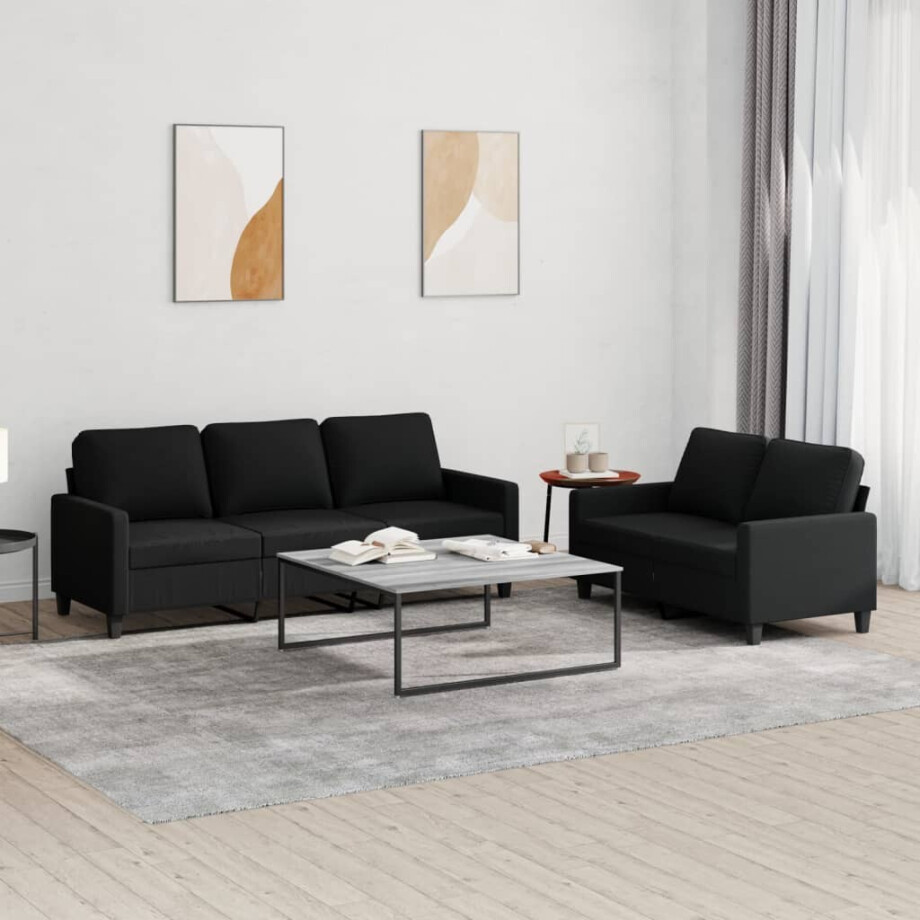 vidaXL 2-delige loungeset met kussens stof zwart afbeelding 1