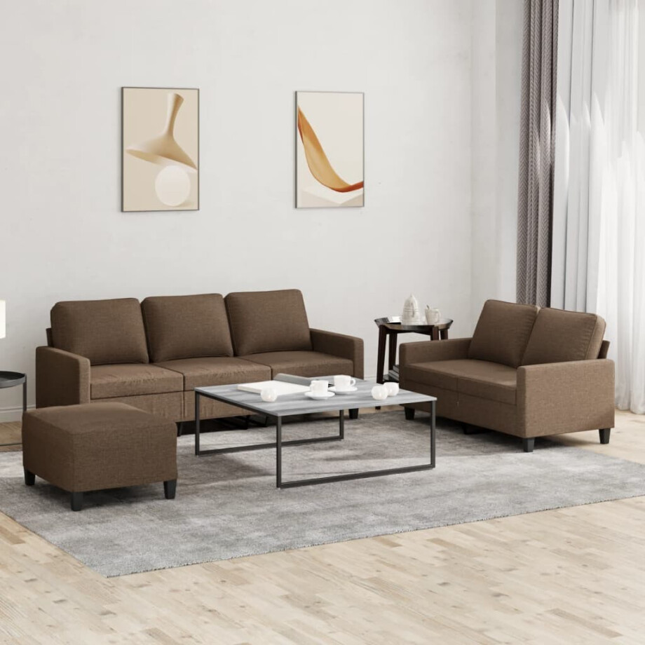 vidaXL 4-delige Loungeset met kussens stof bruin vidaXL 4-delige Loungeset met kussens stof bruin afbeelding 1