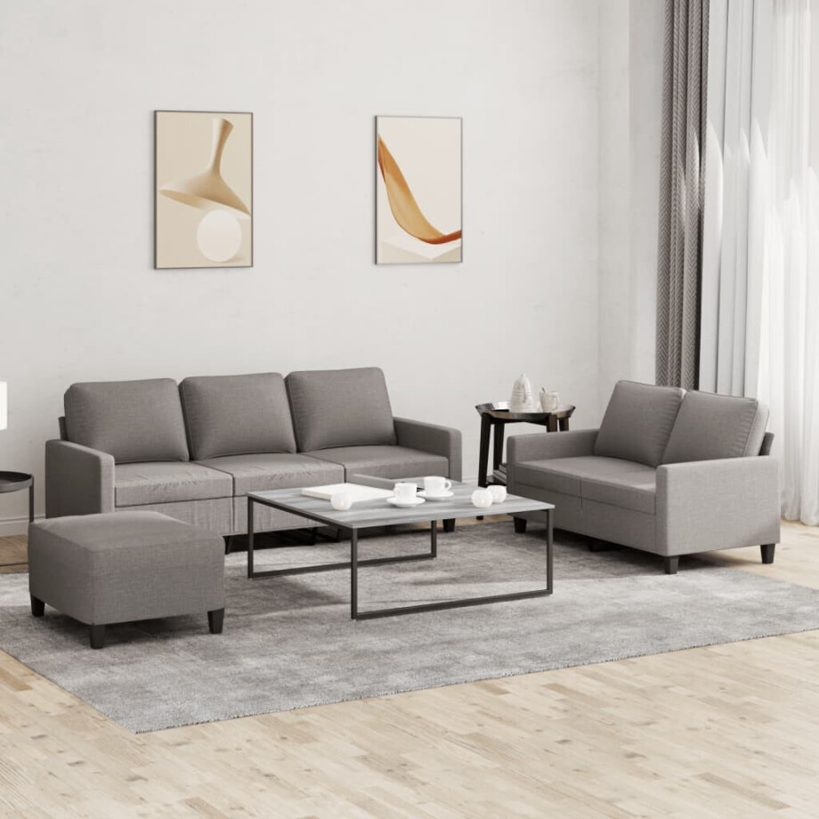 vidaXL 3-delige Loungeset met kussens stof taupe afbeelding 1