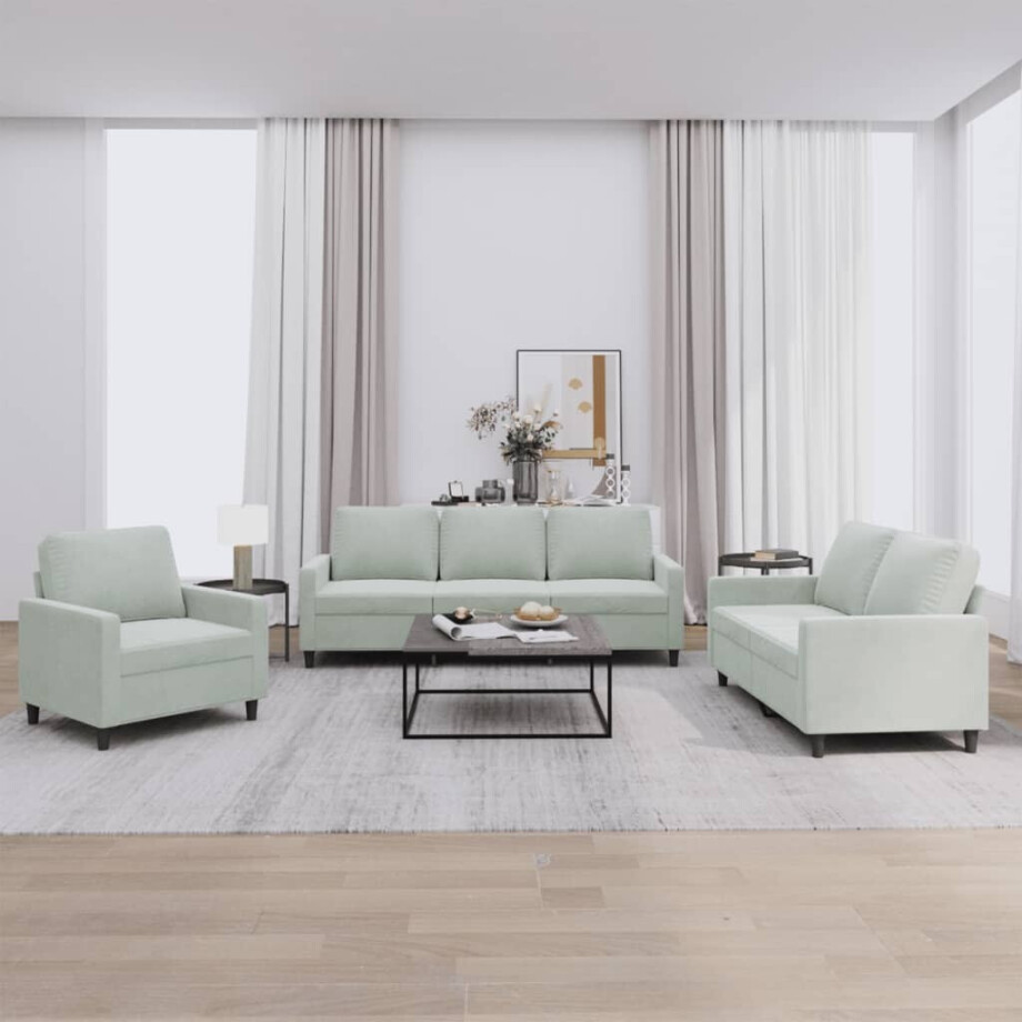 vidaXL 3-delige Loungeset met kussens fluweel lichtgrijs vidaXL 3-delige Loungeset met kussens fluweel lichtgrijs afbeelding 1