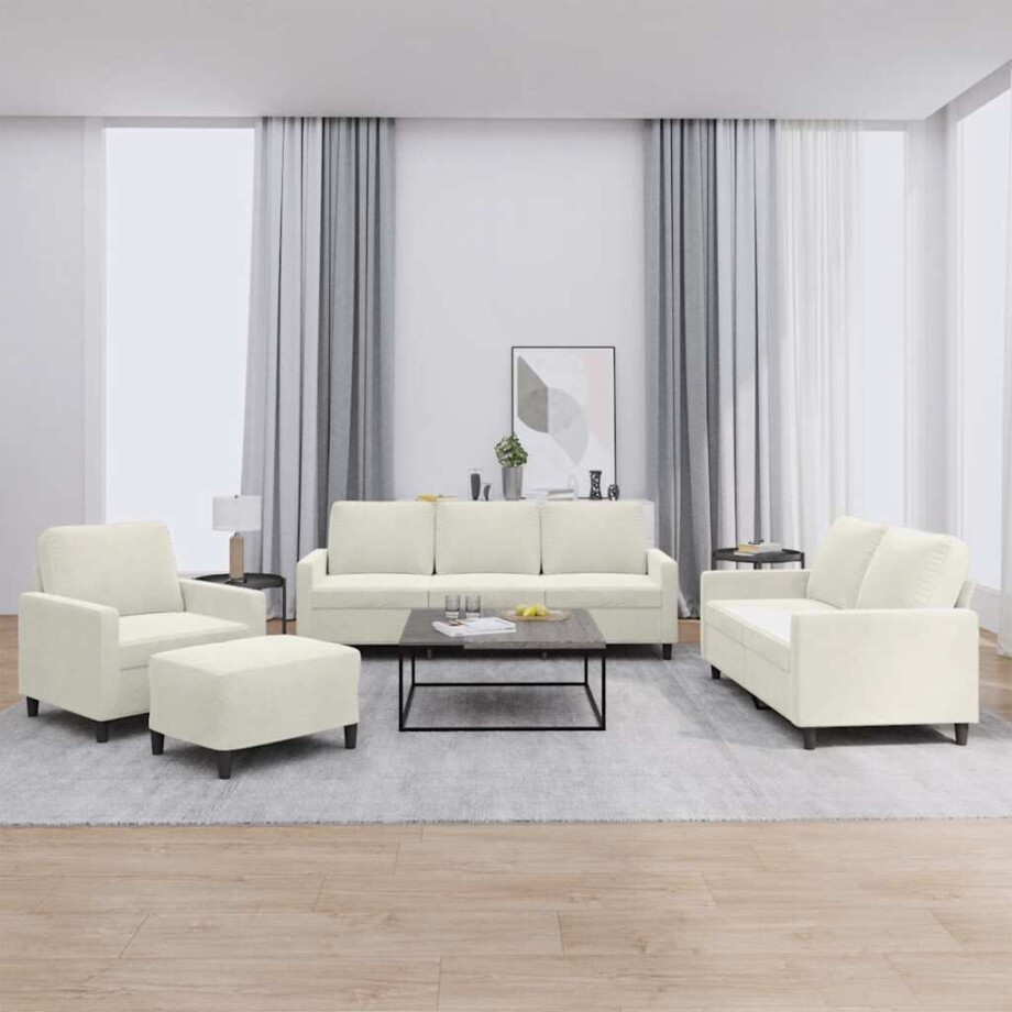vidaXL 4-delige Loungeset met kussens fluweel crèmekleurig afbeelding 1