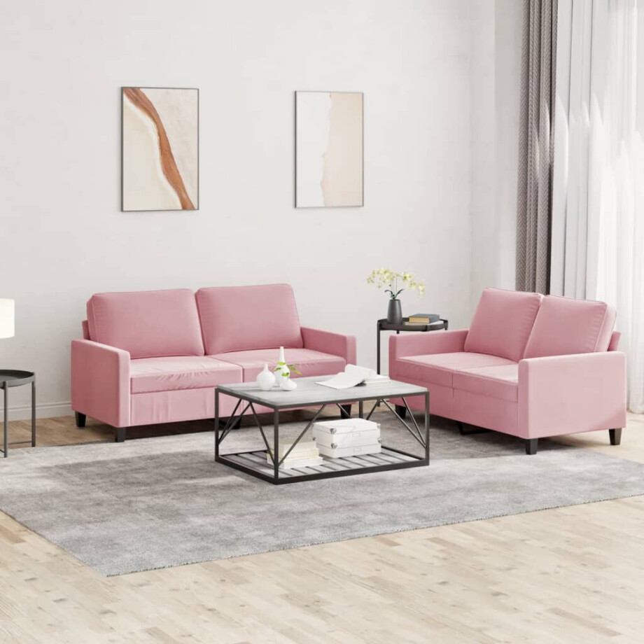 vidaXL 2-delige Loungeset met kussens fluweel roze afbeelding 1