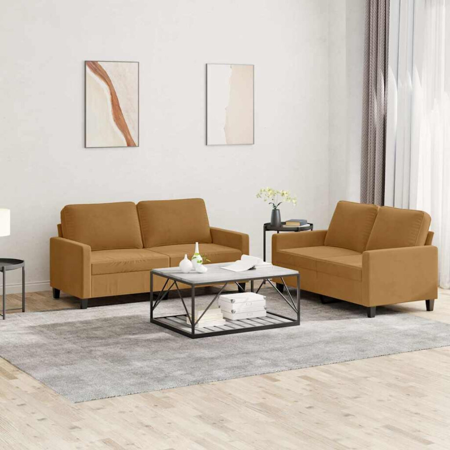 vidaXL 2-delige Loungeset met kussens fluweel bruin vidaXL 2-delige Loungeset met kussens fluweel bruin afbeelding 1