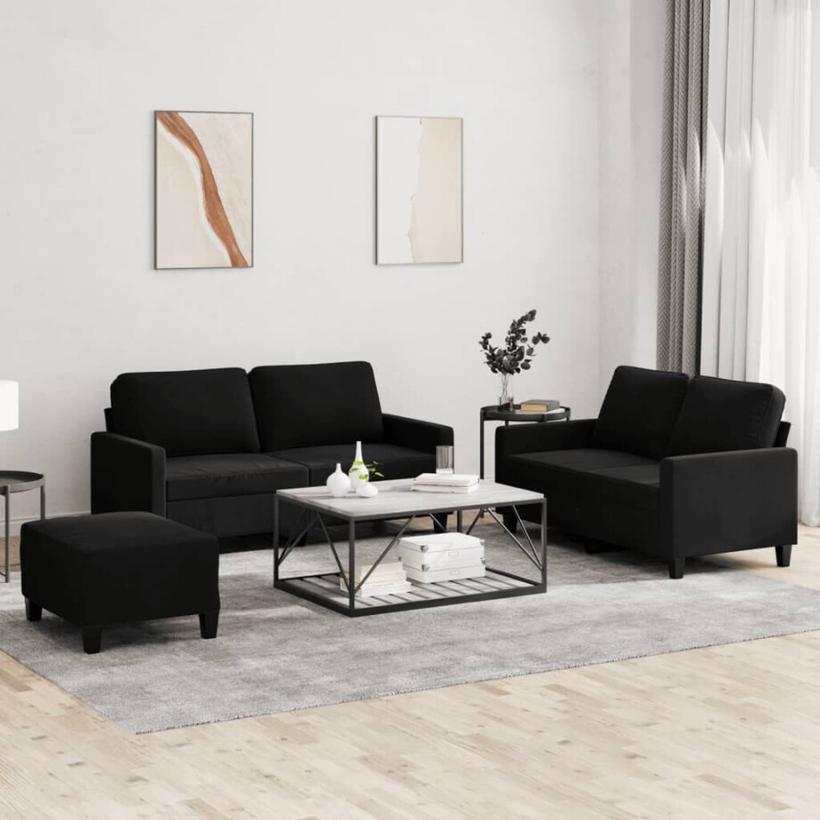 vidaXL 3-delige Loungeset met kussens fluweel zwart vidaXL 3-delige Loungeset met kussens fluweel zwart afbeelding 1